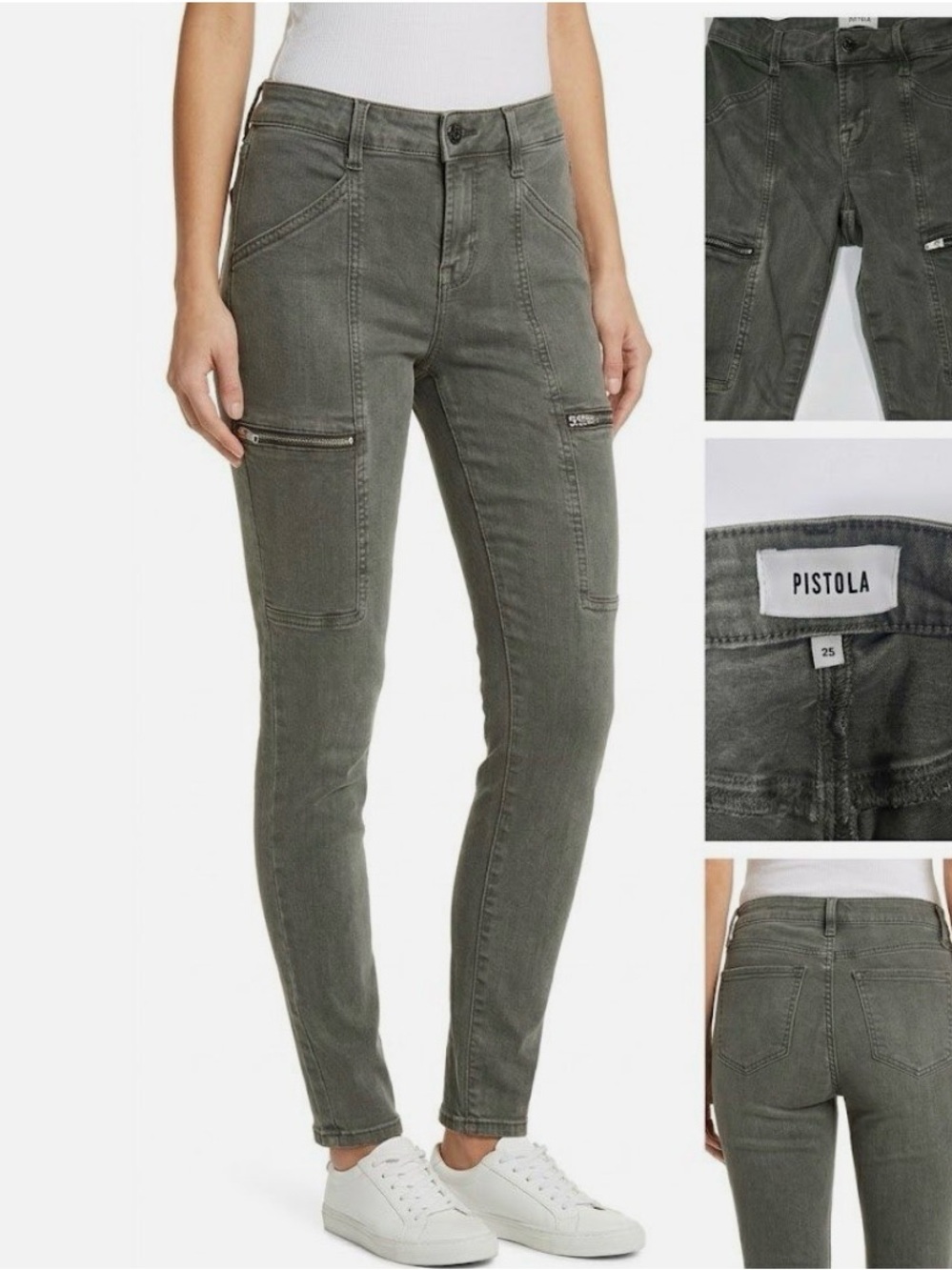 pistola olive skinny cargo jeans